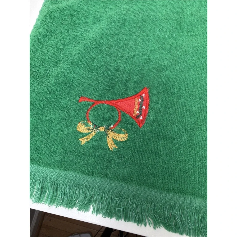 VTG Hand Towel Hunter Green Embroidery HolidayCannon USA Fringed‎ Cottagecore
